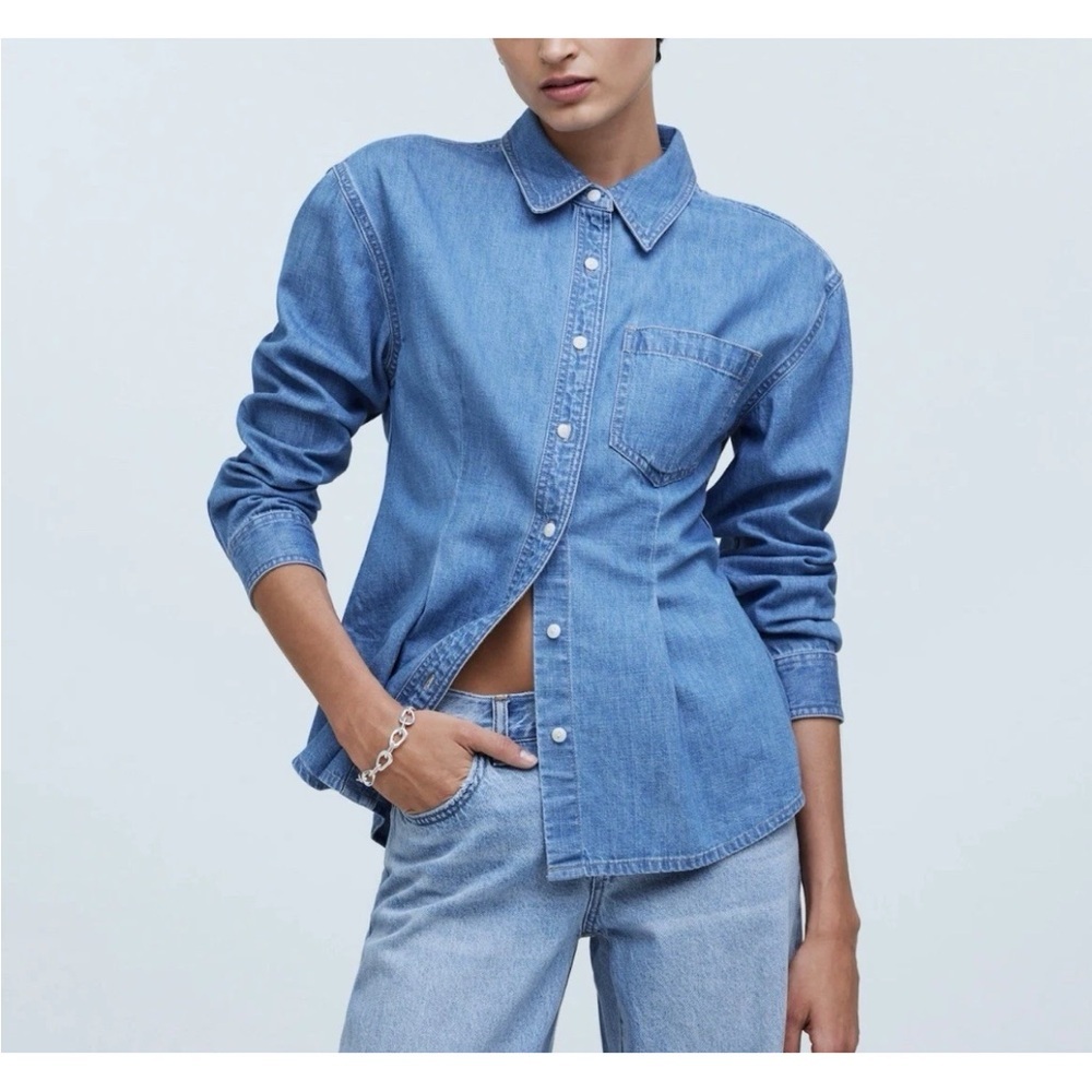 Madewell Womens Denim Button Up Shacket Whinnset Wash Small Chambray Cotton Chic